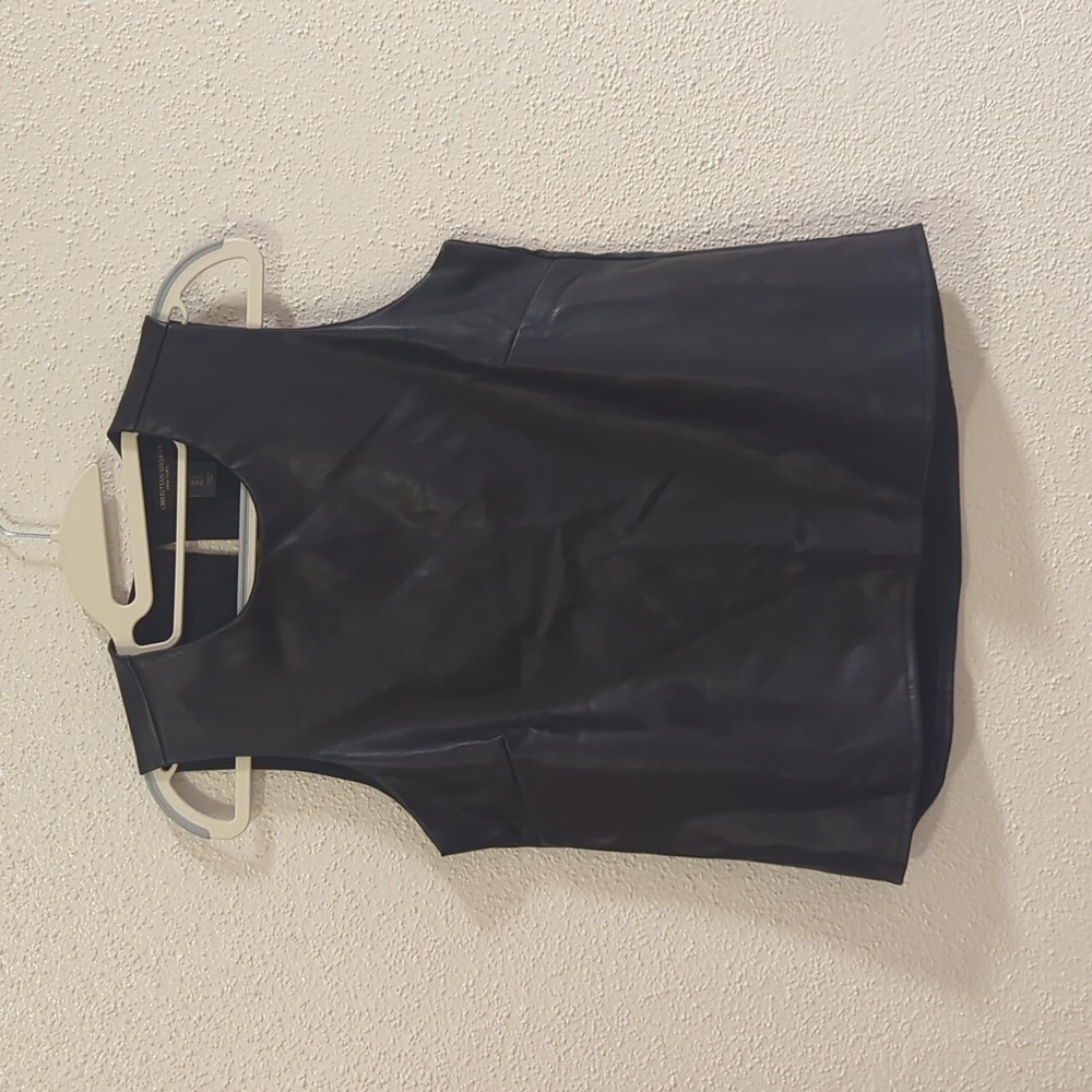 Christian Soriano New York black leather feel sleeveless top SMALL